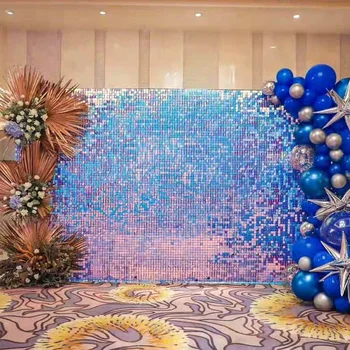 18 יח ' נצנצים רקע פנל יום הולדת קישוטים סיום חתונה אירוסין להשתמש שימר קיר רקע ססגוני כחול