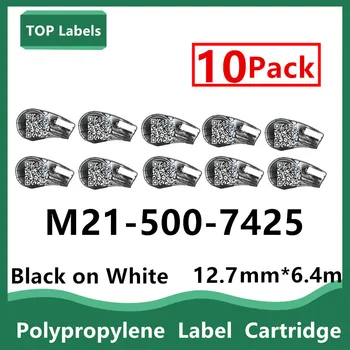 1~10PK החלפת M21-500-7425 פוליפרופילן תווית מחסנית שלטים Labeller,כף יד תווית מדפסת,שחור על גבי לבן 12.7 מ 