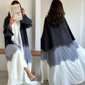 2 יצירה Abaya להגדיר עבור נשים דובאי הרמדאן המוסלמי הדפסה פתח קט הפנימי שמלה חדשה בעיצוב האסלאמית, טורקיה בגדים תלבושות החלוק