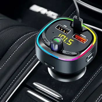 2021 צבעוני חדש אוהל אור דיבורית Bluetooth 5.0 ערכת משדר FM לרכב נגן MP3 USB כפול QC 3.0 משטרת סוג C המטען מהיר