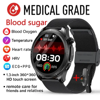 2023 בריאות חדשים, שעון חכם גברים נשים הגלוקוז בדם, מוניטור א. ק. ג+PPG לחץ דם מד חום IP68, עמיד למים ספורט Smartwatch