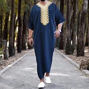 2023 גברים מוסלמים Jubba Thobe האסלאמית בגדים הרמדאן Mens Abaya שמלה ארוכה החלוק הסעודית ללבוש Musulman גלימה Jubah דובאי השמלה