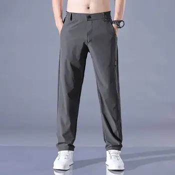 2023 גברים קיץ מזדמנים מכנסיים כושר גבוה-מכנסיים מותן מהיר ייבוש לנשימה קרח משי מכנסיים ישר מכנסיים דקים A11