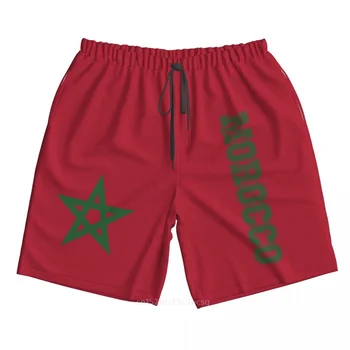 2023 הקיץ פוליאסטר מרוקו דגל המדינה 3D מודפס גברים לוח מכנסיים קצרים החוף כיס פועל בקיץ מכנסיים