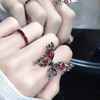 2023 נשים אדום פרפר טבעת ברמה גבוהה יוקרה טבעת פתיחה מתכווננת בסגנון צרפתי אישית מסיבת תכשיטים מתנה