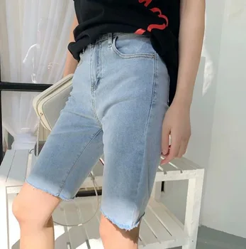 2023 נשים ברחוב ישר מכנסי ג 'ינס קצרים סקסיים בציר מכנסיים קצרים בקיץ גבוהה המותניים התחתונים מהר מכפלת אורך הברך ג' ינס