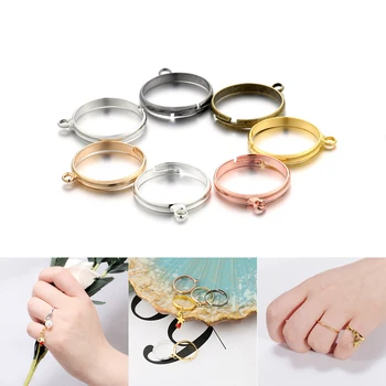 20pcs/lot מתכווננת ציפוי כסף אופנה טבעות עם חור ריק הטבעת הגדרות עבור DIY טבעת התכשיטים אביזרים הממצאים