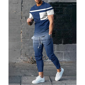 3D מודפס שרוול קצר החליפה האביב גברים אימונית להגדיר הרצה בגדי גבר מזדמן Tshirts+מכנסיים 2 חתיכה תלבושות אופנת רחוב