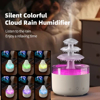 500ml RGB ענן גשם אוויר מכשיר אדים חיוני מפזר ארומתרפיה USB אילם ערפל אוויר מכשיר אדים צבעוני אווירה לילה אור