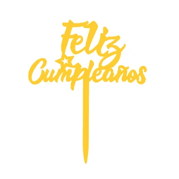 50Pcs הסיטוניים פליז cumpleuños ספרדית יום הולדת שמח עוגה דגל טופר אקריליק מכתב העוגה העליונה דגל קישוט אספקה