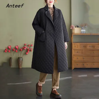 Anteef סתיו חורף כותנה מרופד גדול בציר זמן חופשי מזדמן מעילי נשים מעילים 2023 בגדים לאישה מעיל
