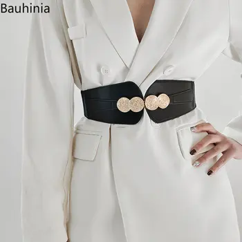 Bauhinia בנות אלסטי רחב גומי PU עור חגורת המותניים השמלה מעיל סוודר דקורטיביים מתיחה גמישות