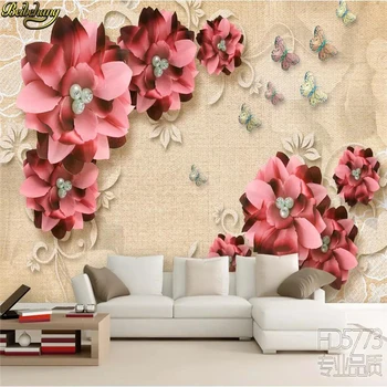 beibehang מותאם אישית הקיר הגדול 3D טפט על קיר חדר השינה טלוויזיה רקע מובלט פרחים צילום ציור קיר נייר לקישוט הבית