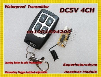 DC5V 4CH מקלט רדיו מודול Superheterodyne מקלט פענוח מודול+משדר רגעי לעבור נצמד מותאם למידה