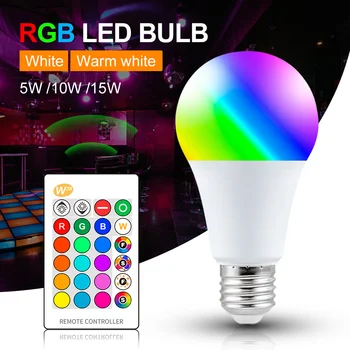 E27 RGB נורת LED אורות 220V 110V RGBWW RGBW מנורת Led ניתן לשינוי צבעוני Dimmable עם 24 המפתח IR שלט קישוט הבית