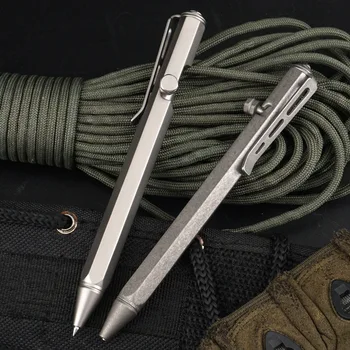 EDC סגסוגת טיטניום עט עם אוסף כתיבה רב-תפקודית חיצוני נייד כלי טקטי לחץ על עטים