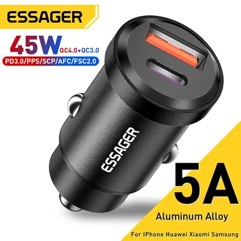 Essager 45W USB מטען לרכב QC 4.0 משטרת 3.0 SCP 5A USB Type C טעינה מהירה עבור iPhone 14 13 Pro Huawei Xiaomi סמסונג אולטרה S22