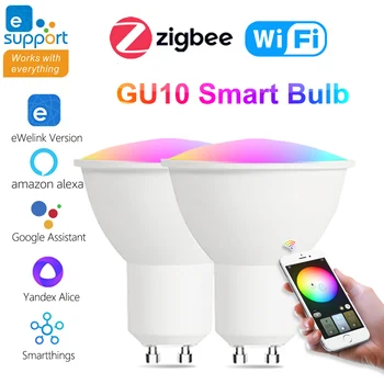 EWelink GU10 חכם Zigbee Wifi נורות Led 5W GU10 RGB CW WW זרקור המנורה על אלקסה Google, Yandex אליס Smartthings 1-6יח