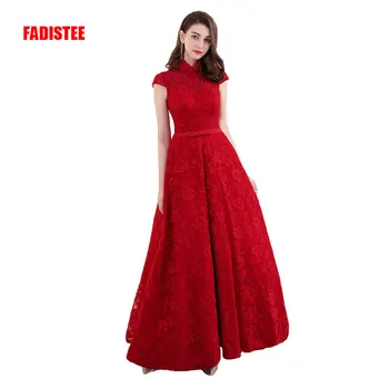 FADISTEE הגעה חדשה אלגנטית לנשף שמלות ערב Vestido de לפסטה תחרה שרוולים קצרים צוואר גבוה הרבה סגנון שמלת ערב שמלת ערב שמלה