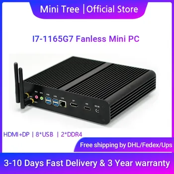 Fanless המשרד Win11 Mini PC Core I7 1165G7 10710U 10510U 8565U עסקים מחשב שולחני כפול DDR4 M. 2 NVMe 4K HDMI DP WIFI