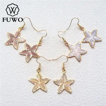 FUWO מגולף מעטפת כוכבים עגילים עם 24K זהב מלא קצה אופנה העלה צורת מעטפת להשתלשל עגילים הסיטוניים ER508