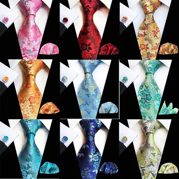 GUSLESON קלאסי הגברים העניבה פרחוני 100% משי אקארד עניבה Gravata Corbatas הנקי חפתים, עניבה להגדיר עבור גברים חתונה רשמית נקוב