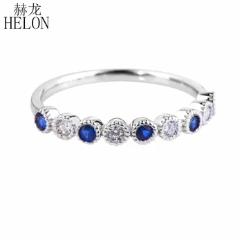 HELON מוצק 14K זהב לבן SI/H 0.32 ct עגול יהלומים טבעיים & ספיר אירוסין טבעת הנישואין נשים הנישואין תכשיטים יפים