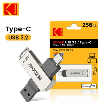 KODAK סוג C מתכת 2 in 1 USB 3.2 כונני פלאש עסקים מתנה מקל זיכרון כונן עט התקני אחסון 64GB 128GB 256GB סיבוב דיסק