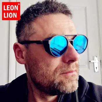 LeonLion סיבוב פאנק משקפי שמש גברים 2023 מעצב מותג משקפי גברים בציר משקפיים לגברים/נשים פאנק Oculos דה סול Gafas UV400