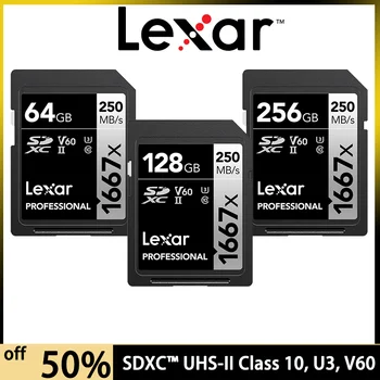 Lexar המקורי SD מהירות גבוהה כרטיס זיכרון 64GB 128GB 256GB 1667x SDXC 250MB/s UHS-II הכרטיס V60 U3 תומך full HD 4K כרטיס microSD