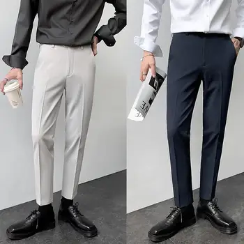Mens רשמית חליפת מכנסיים באיכות גבוהה מוצק צבע עסקי אופנה מקרית Slim Fit מכנסיים בגדי גברים שמלה מכנסיים 2023 S22