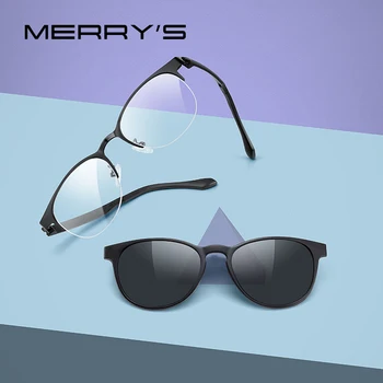 MERRYS עיצוב 2 ב 1 מגנט מקוטב קליפ על מסגרת משקפיים לנשים קליפ משקפיים אופטיים מרשם משקפיים מסגרת S2786