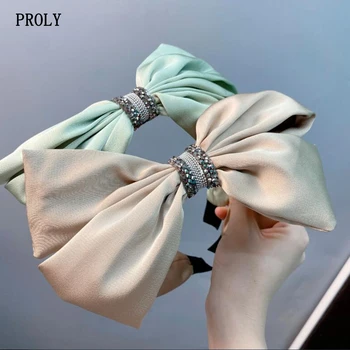 PROLY חדש אופנה נשים מצח רחב צד ריינסטון Hairband מרכז קשר טורבן גדול Bowknot הכובעים אביזרים לשיער