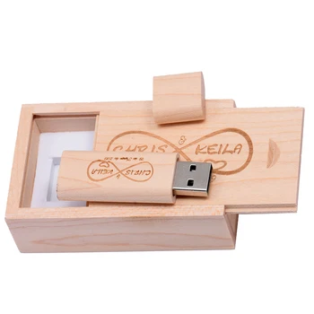 SHANDIAN USB 2.0 עץ + תיבת כונן פלאש חינם מותאם אישית לוגו עט כונן 4GB-16GB 32GB 64GB זיכרון צילום חתונה, מתנות
