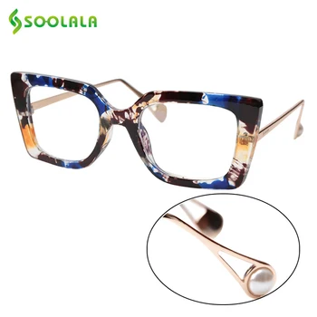 SOOLALA נגד אור כחול משקפי קריאה עם פנינה זרועות המשקפיים מסגרת +1.0 1.25 1.5 1.75 כדי 4.0 משקפי שמש משקפי קריאה