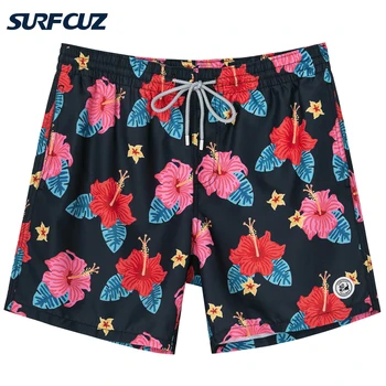 SURFCUZ Mens לשחות מכנסיים קצרים עם בטנת רשת הוואי סגנון Mens מכנסיים קצרים החוף יבש מהירה בגדי ים לוח מכנסיים קצרים בגד ים לגברים