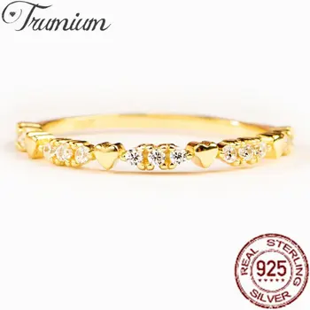Trumium אלגנטי 925 כסף סטרלינג הלב דק טבעות לנשים לבן זירקון פשוט Stackable טבעת אופנתית תכשיטים בנות