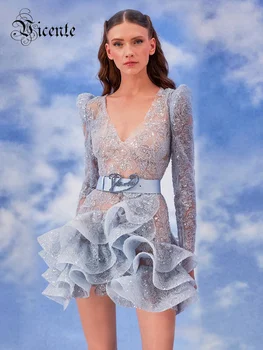 VC חדש אופנה אלגנטית סטרפלס הסקסי גבוהה פיצול Shinning פאייטים ערב המפלגה שמלת Vestido