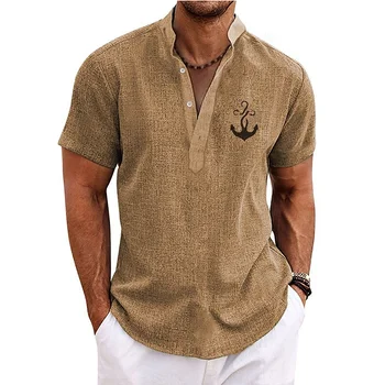 Vintage חולצות לגברים הנלי שרוול קצר חולצות 3d עוגן גרפי ביגוד יומיומי מעצב הלבשה אופנת רחוב Mens חולצות הוואי.