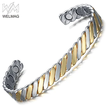 WelMag מגנטי צמיד נחושת לנשים ביו אנרגיה, בריאות צמיד צמיד השרוול פתח היד כפול ציפוי כסף&צמיד זהב