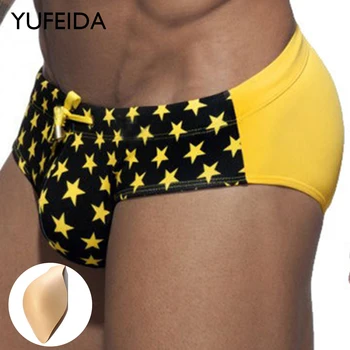 YUFEIDA חדש עם דחיפה משטח גברים סקסי קיץ בגדי תחתוני מותן נמוכה בגד ים חוף ללבוש האופנה הגברי ספורט Homme לשחות בביקיני