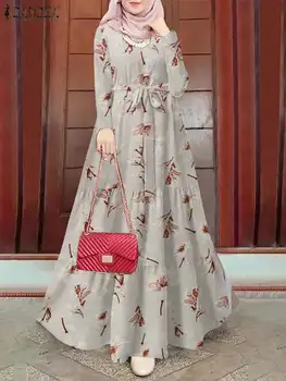 ZANZEA מוסלמי הודו Abaya בציר שמלות מקסי נשים שרוול ארוך שמלה פרחונית האסלאמית בגדים למסיבה שמלת קיץ עיד חלוק נשי