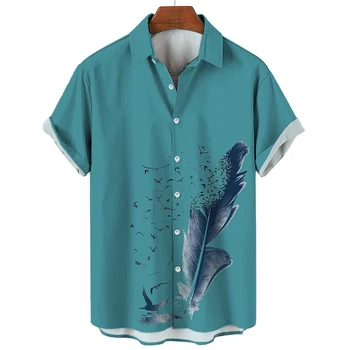 אופנה הוואי חולצות לגברים 3d נוצה מודפס בגדי גברים ברחוב מגניב עם שרוולים קצרים מזדמנים צמרות Tees מסיבת חוף חולצות