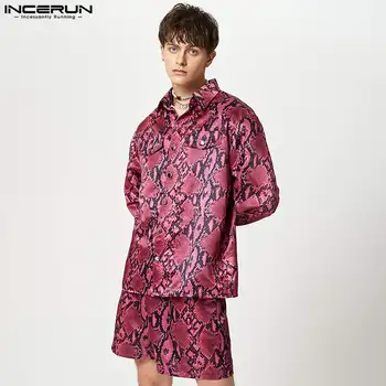 אופנה סגנון מקרית סטים INCERUN אנשים צבעוניים הדפסת דפוס חליפה נאה זכר שרוול ארוך חולצות מכנסיים חליפת 2 חלקים S-5XL