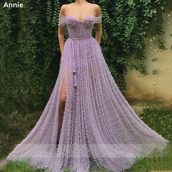 אנני חרוזים 2023 فساتين السهرة יוקרה מחוץ כתף שמלת נשף שמלת ערב סקסית צד שסף Vestidos דה נוצ ' ה.