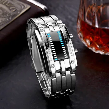 אנשי עסקים נירוסטה כחול בינארי זוהר LED אלקטרוני שעון מציג עמיד למים נשים האופנה Led שעון רלו גבר