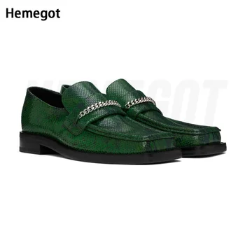 אנשים ירוק בטלן נעלי דגים בקנה מידה להג מרובע אצבעות עור אמיתי בסגנון בריטי שחור נעליים מזדמנים מסיבת עסקים להתלבש נעליים