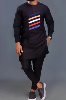 אפריקה גברים חליפה 2023 חדש מקרית רגיל המוסלמים סגנון שרוול ארוך שחור כותנה אביב סתיו סגנון אתני להגדיר מקסימום המכנסיים 2 חתיכה
