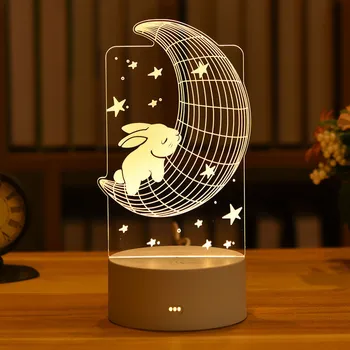 אקריליק 3D מנורת LED לילה אור החדש קישוט חדר השינה רומנטי הלב ארנב מנורת שולחן יום האהבה פסחא דקור