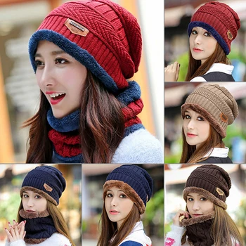בחורף סרוג צעיף כובע עבה חם Skullies כובעים כובעים לנשים מוצק חיצונית שלג רכיבה סקי, כובעי מצנפת ילדה מתנות